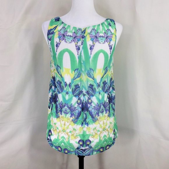 Betsey Johnson Exotic Design Print Sheer w Lining Semi-Fit Sleeveless Tank Top 4 - Picture 2 of 16